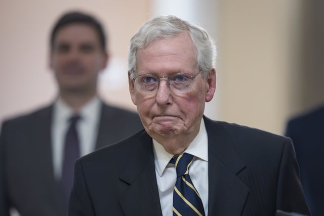 FILE - Senate Minority Leader Mitch McConnell, R-Ky., walks to the chamber as Congress returns for the lame-duck session at the Capitol in Washington, Nov. 12, 2024. (AP Photo/J. Scott Applewhite, File)