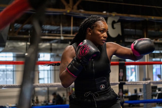 Claressa Shields trains during an open media workout at Downtown Boxing Gym in Detroit on Jan. 7.