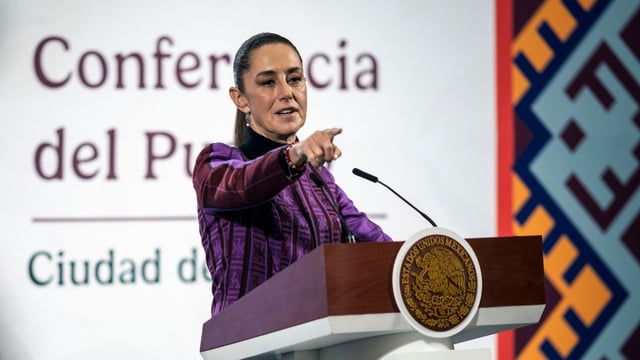 Mexican President Claudia Sheinbaum speaks during a press conference in Mexico City on Feb. 20. Photo: Mayolo Lopez Gutierrez/Bloomberg via Getty Images