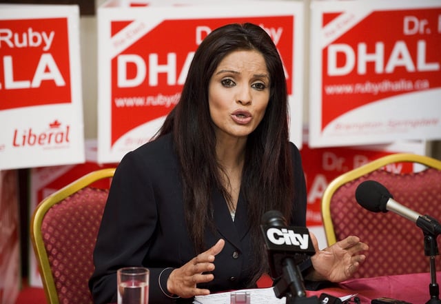 Ruby Dhalla, Liberal candidate for Brampton-Springdale, holds a news conference in Brampton, Ont., Wednesday, April 27, 2011. Dhalla was talking about the abuse of power scandal involving Parm Gill, the Conservative candidate for Brampton-Springdale, and his relationship with Jason Kenny, the Minister of Citizenship and Immigration. THE CANADIAN PRESS/Aaron Vincent Elkaim