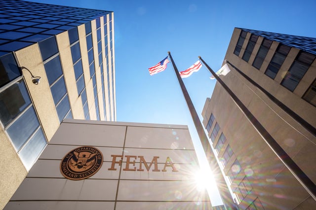 The sign of the Federal Emergency Management Agency (FEMA) headquarters building on January 29 in Washington, D.C.