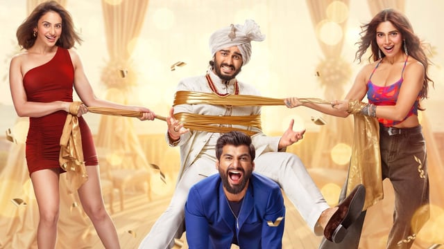 Rajul Preet Singh, Arjun Kapoor, Bhumi Pednekar and Harsh Gujral's still from Mere Husband Ki Biwi.