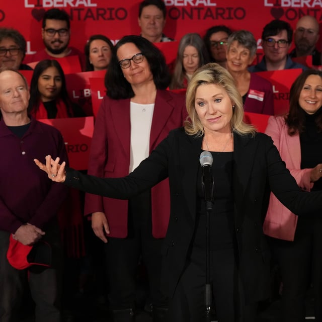 Ontario Liberal Leader Bonnie Crombie makes an announcement in Toronto on Friday, February 21, 2025. THE CANADIAN PRESS/Chris Young
