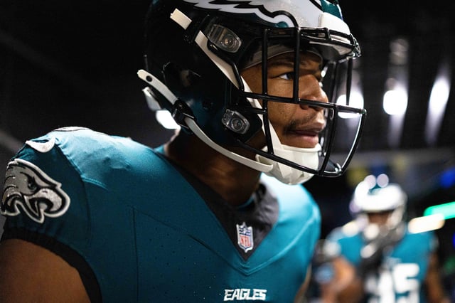 Dec 8, 2024; Philadelphia, Pennsylvania, USA;  Philadelphia Eagles linebacker Nolan Smith Jr. (3) takes the field for action against the Carolina Panthers at Lincoln Financial Field. Mandatory Credit: Bill Streicher-Imagn Images/File Photo