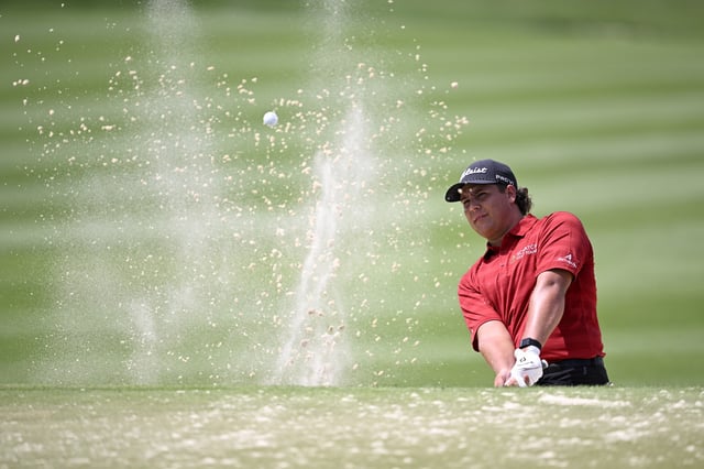 Aldrich Potgieter of South Africa plays a shot from a bunker on the 18th hole during the second round of the Mexico Open at VidantaWorld 2025 at Vidanta Vallarta on February 21, 2025 in Puerto Vallarta, Mexico.