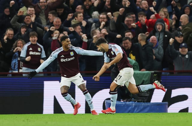 Soccer Football - Premier League - Aston Villa v Chelsea - Villa Park, Birmingham, Britain - February 22, 2025 Aston Villa's Marco Asensio celebrates scoring their second goal with Marcus Rashford Action Images via Reuters/Lee Smith