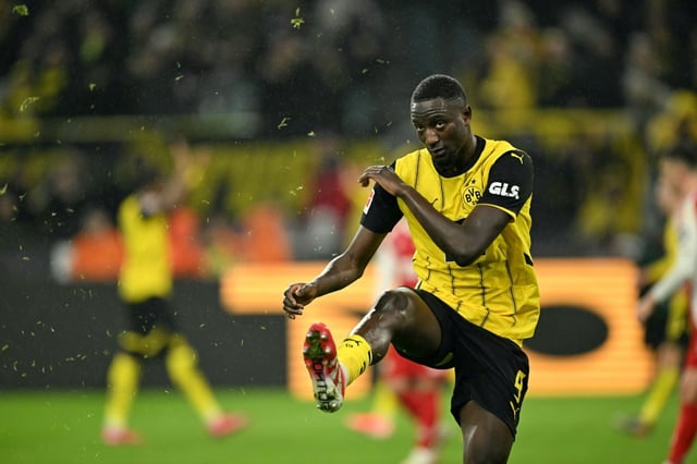 Goal rush: Dortmund's Guinean forward Serhou Guirassy celebrates after scoring his fourth goal