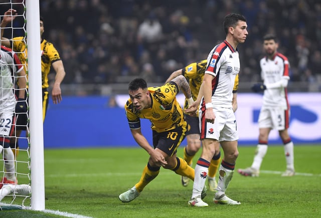 Soccer Football - Serie A - Inter Milan v Genoa - San Siro, Milan, Italy - February 22, 2025 Inter Milan's Lautaro Martinez celebrates scoring their first goal REUTERS/Massimo Pinca