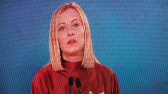 Prime Minister of Italy Giorgia Meloni speaks through video during the Conservative Political Action Conference (CPAC).
