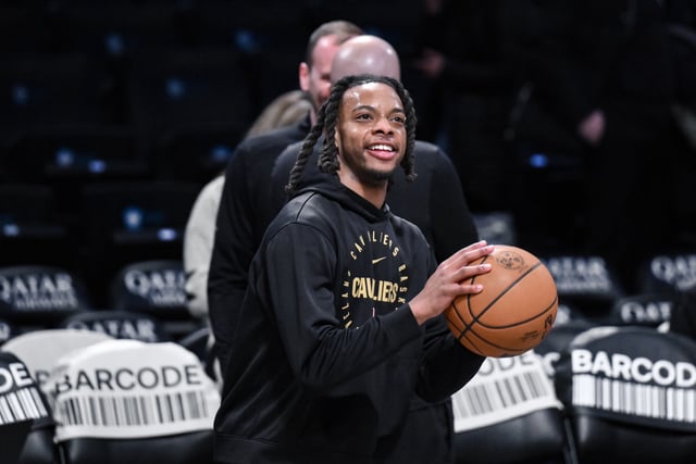 Feb 20, 2025; Brooklyn, New York, USA; Cleveland Cavaliers guard Darius Garland (10) warms up before a game against the Brooklyn Nets at Barclays Center. Mandatory Credit: John Jones-Imagn Images/File Photo