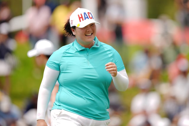 Angel Yin of the United States celebrates the birdie on the 9th green during the third round of the Honda LPGA Thailand 2025 at Siam Country Club on February 22, 2025 in Chon Buri, Thailand.