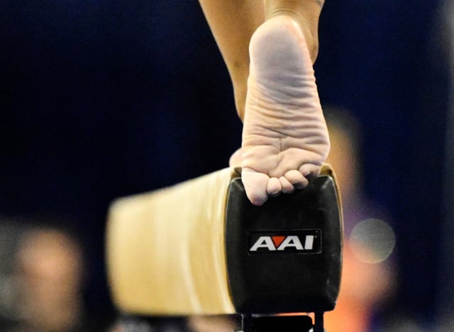 Selena Harris of the UCLA Bruins performs on the balance beam during a NCAA gymnastics meet against Clemson at Pauley Pavillion in Los Angeles on Saturday, March 16, 2024. (Photo by Keith Birmingham, Pasadena Star-News/ SCNG)