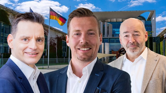 Eon-Chef Leonhard Birnbaum (links), Flix-CEO André Schwämmlein (Mitte) und Adecco-Deutschland Chef Peter Blersch (rechts).