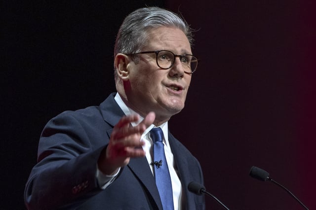 U.K. Prime Minister Keir Starmer speaking at the Scottish Labour Party conference in Glasgow on February 23, 2025.