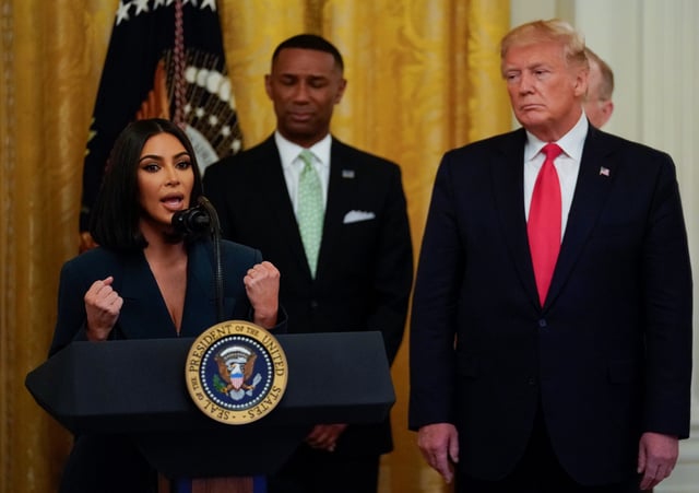 Reality TV personality and entrepreneur Kim Kardashian, invited by President Donald Trump, speaks at the White House during an event celebrating the second chance hiring re-entry program for former inmates in Washington D.C. on June 13, 2019.