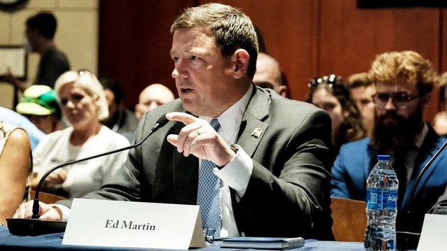 Ed Martin, president of the Eagle Forum Education &amp; Legal Defense Fund speaks during a January 6th field hearing held by Rep Matt Gaetz (R-FL) in the U.S. Capitol on June 13, 2023 in Washington, DC.