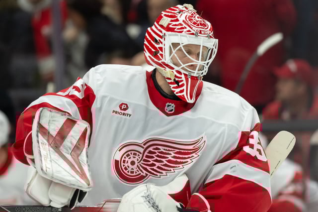 Dec 5, 2024; Ottawa, Ontario, CAN;  Detroit Red Wings goalie Ville Husso (35) skates in the second period against the Ottawa Senators at the Canadian Tire Centre. Mandatory Credit: Marc DesRosiers-Imagn Images/File Photo