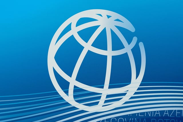 The World Bank logo is seen at the 2023 Spring Meetings of the World Bank Group and the International Monetary Fund in Washington, U.S., April 13, 2023. REUTERS/Elizabeth Frantz/File Photo