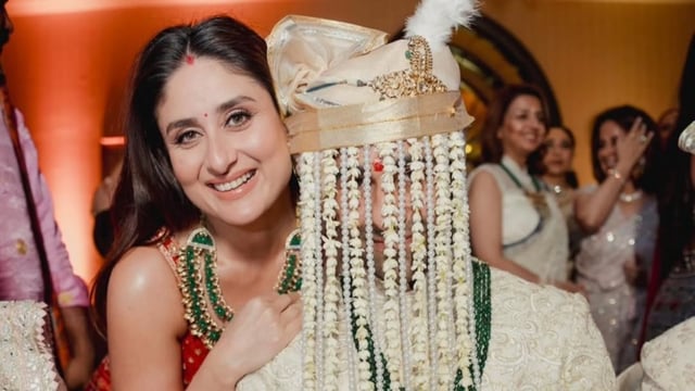 Kareena Kapoor poses for a picture with groom Aadar Jain. He tied the knot with Alekha Advani this weekend.