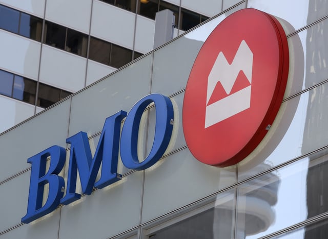 The logo of the Bank of Montreal (BMO) is seen on their flagship location on Bay Street in Toronto, Ontario, Canada March 16, 2017.   REUTERS/Chris Helgren/File Photo