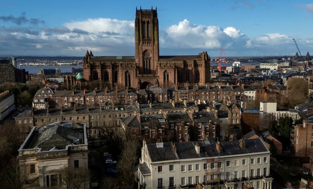 A drone view shows the Anglican Cathedral in Liverpool, Britain, January 30, 2025. REUTERS/Phil Noble/File Photo