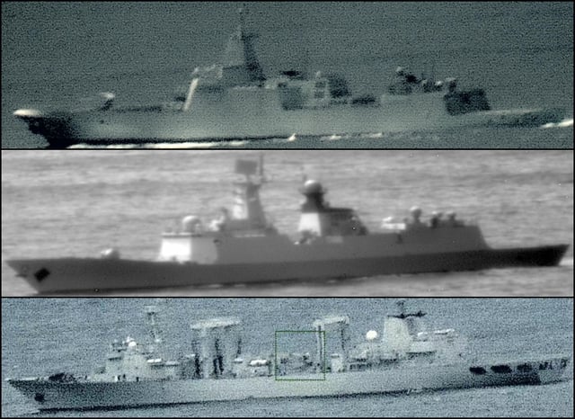 Chinese destroyer CNS Zunyi, top, frigate CNS Hengyang, middle, and replenishment ship CNS Weishanhu transit the Tasman Sea near Australia on February 22, 2025.