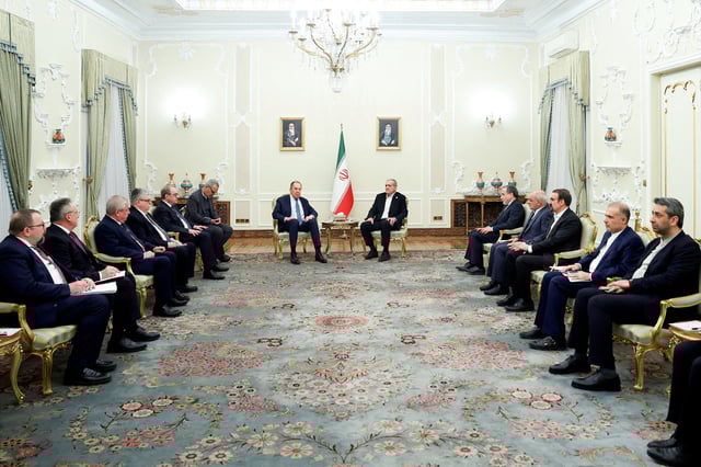 Iranian President Masoud Pezeshkian meets with Russia's Foreign Minister Sergei Lavrov in Tehran, Iran, February 25, 2025. Iran's Presidential website/WANA (West Asia News Agency)/Handout via REUTERS