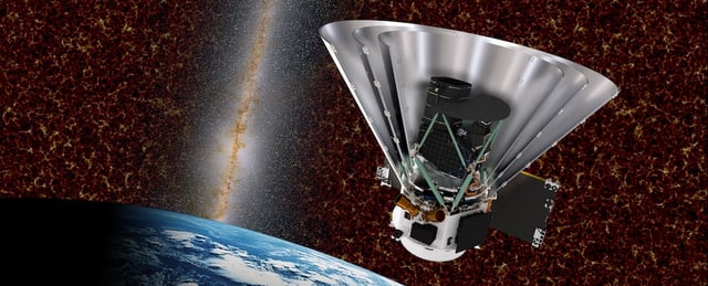 Sectional view of the SPHEREx with cosmic structures in the background.