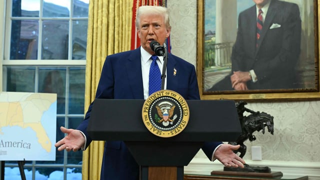 US President Donald Trump speaks after Tulsi Gabbard was sworn in as Director of National Intelligence (DNI) in the Oval Office of the White House in Washington, DC, on February 11, 2025. (Photo by ANDREW CABALLERO-REYNOLDS / AFP)