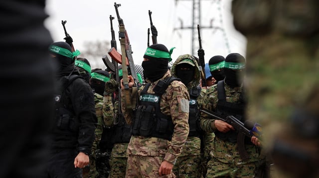 Des combattants du Hamas à Rafah, dans le sud de la bande de Gaza, le 22 février 2025.