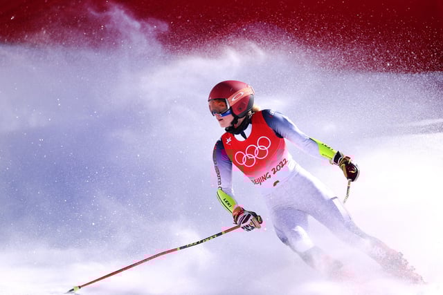 Shiffrin is seen competing at the 2022 Winter Olympics in Beijing.
