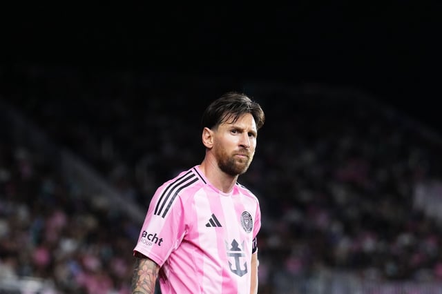 Lionel Messi of Inter Miami CF reacts during the MLS match against and New York City FC at Chase Stadium in Fort Lauderdale, Florida, on February 22, 2025.