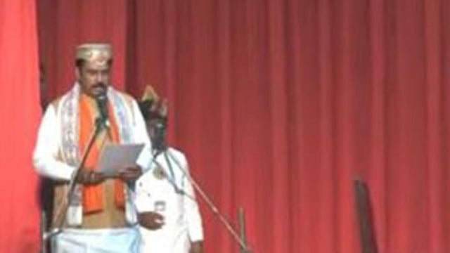 BJP’s Sanjay Saraogi was the first to take the oath in Maithili on Wednesday (ANI)
