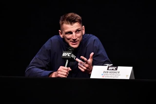Dan Hooker of New Zealand interacts with media during the UFC 257 press conference event inside Etihad Arena on UFC Fight Island on January 21, 2021 in Yas Island, Abu Dhabi, United Arab Emirates.