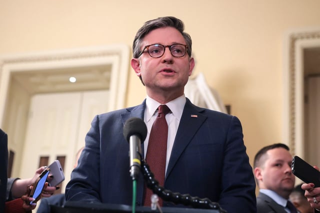 Speaker of the House Mike Johnson, R-La., at the U.S. Capitol after the House passed the Republican's budget resolution on the spending bill on Feb. 25, 2025.