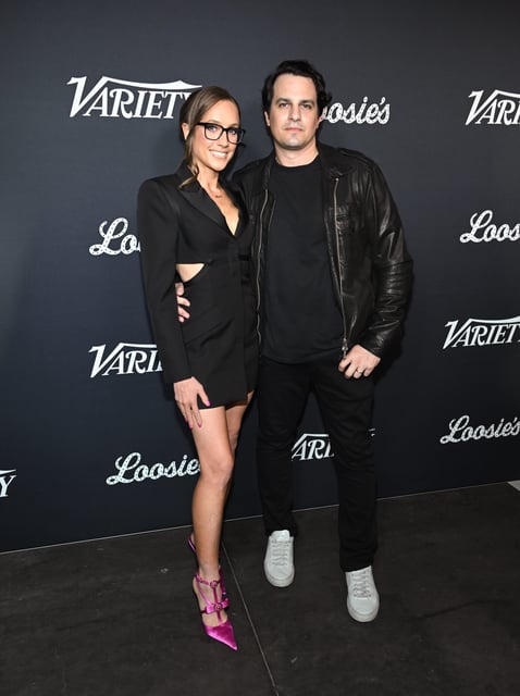 Kat Timpf and Cameron Friscia attend Variety's New York Party at Loosie's Nightclub on Oct. 5, 2023, in New York City.