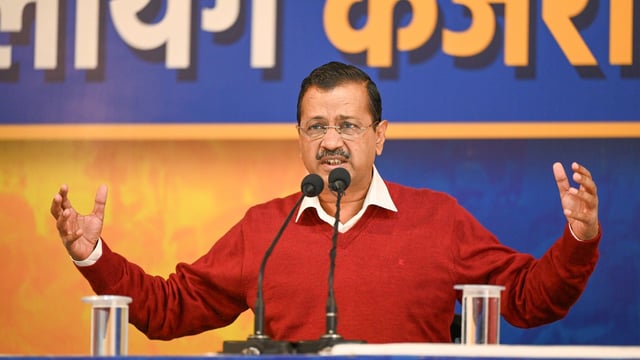 Aam Aadmi Party national Convener Arvind Kejriwal during a press conference in New Delhi.