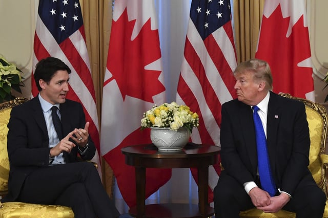 Canadian Prime Minister Justin Trudeau and United States President Donald Trump hold a dialogue during a bilateral meeting in 2019.