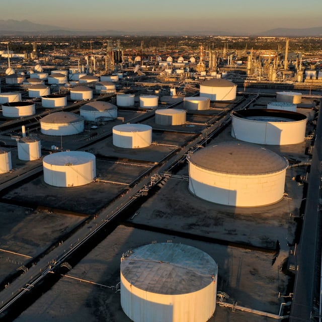 FILE PHOTO: Storage tanks are seen at Marathon Petroleum's Los Angeles Refinery, which processes domestic & imported crude oil in Carson, California, U.S., March 11, 2022. Picture taken with a drone. REUTERS/Bing Guan/File Photo