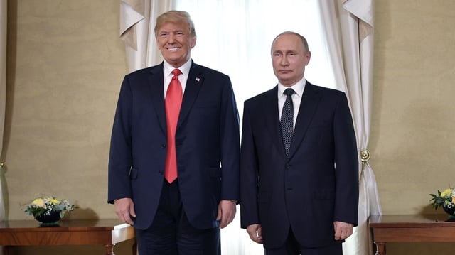 U.S. President Donald Trump and Russian President Vladimir Putin at their meeting in Helsinki, July 16, 2018