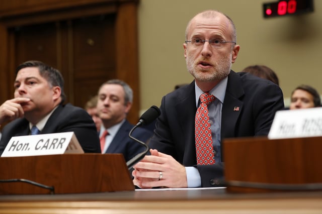 Federal Communication Commission Commissioner Brendan Carr testifies before the House Energy and Commerce Committee&#39;s Communications and Technology Subcommittee in the Rayburn House Office Building on Capitol Hill December 05, 2019 in Washington, DC.