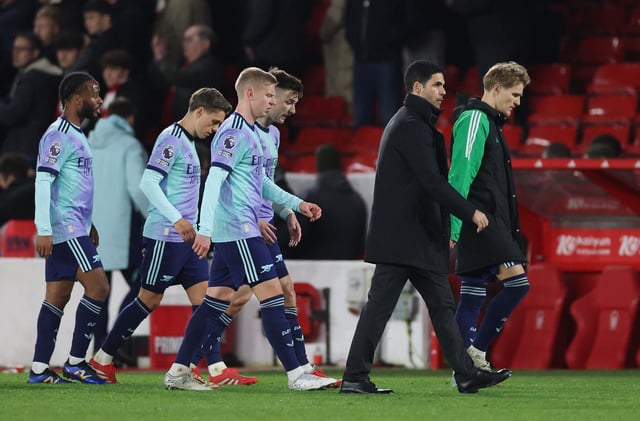 Soccer Football - Premier League - Nottingham Forest v Arsenal - The City Ground, Nottingham, Britain - February 26, 2025 Arsenal's Martin Odegaard and manager Mikel Arteta look dejected after the match Action Images via Reuters/Lee Smith