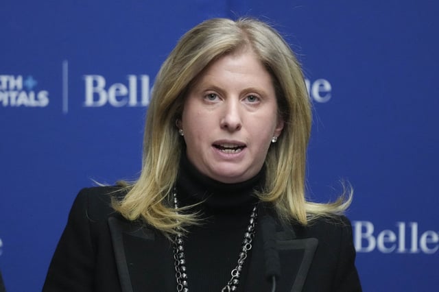 NYPD police commissioner Jessica Tisch speaks about a police officer that was shot during a news conference in New York, Tuesday, February 18, 2025.