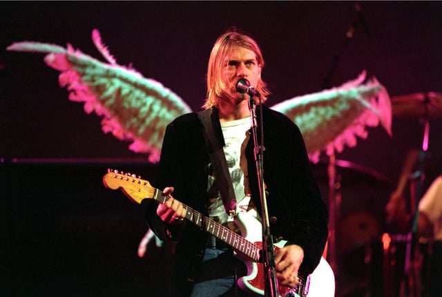Kurt Cobain of Nirvana performing at MTV Live and Loud in December 1993.