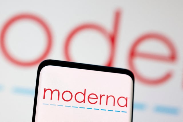 Moderna logo is seen displayed in this illustration taken, May 3, 2022. REUTERS/Dado Ruvic/Illustration/File Photo