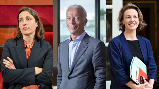 De gauche à droite: Sophie Binet, secrétaire générale de la CGT, Patrick Martin, président du Medef, et Marylise Léon, secrétaire générale de la CFDT.
