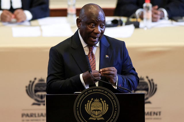 South African President Cyril Ramaphosa delivers his 2025 State of the Nation Address in Cape Town, South Africa, February 6, 2025. REUTERS/Esa Alexander/File Photo