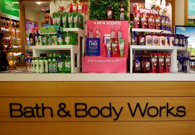 Products are displayed in L Brands Inc., Bath & Body Works retail store in Manhattan, New York, U.S., May 13, 2016.  REUTERS/Brendan McDermid/File Photo