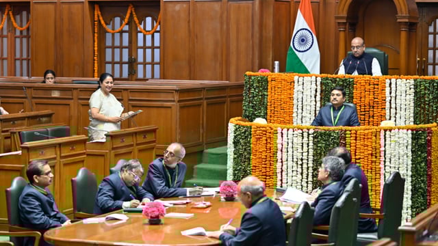 Delhi CM Rekha Gupta addresses the Delhi legislative assembly, Delhi Vidhan Sabha in New Delhi, India, on Thursday.