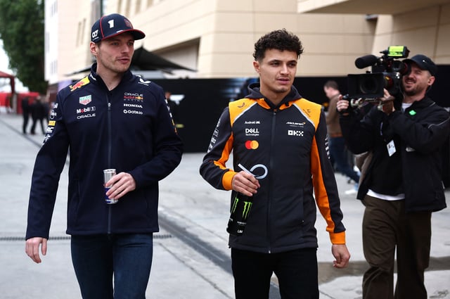 Formula One F1 - Pre-Season testing - Bahrain International Circuit, Sakhir, Bahrain - February 27, 2025 McLaren's Lando Norris and Red Bull's Max Verstappen during testing REUTERS/Jakub Porzycki/File Photo